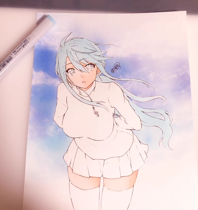 せっかくだから世にも珍しい恵美さんの青髪version見て(下塗り段階によってこうなってるだけなので後でちゃんと茶髪になります) 