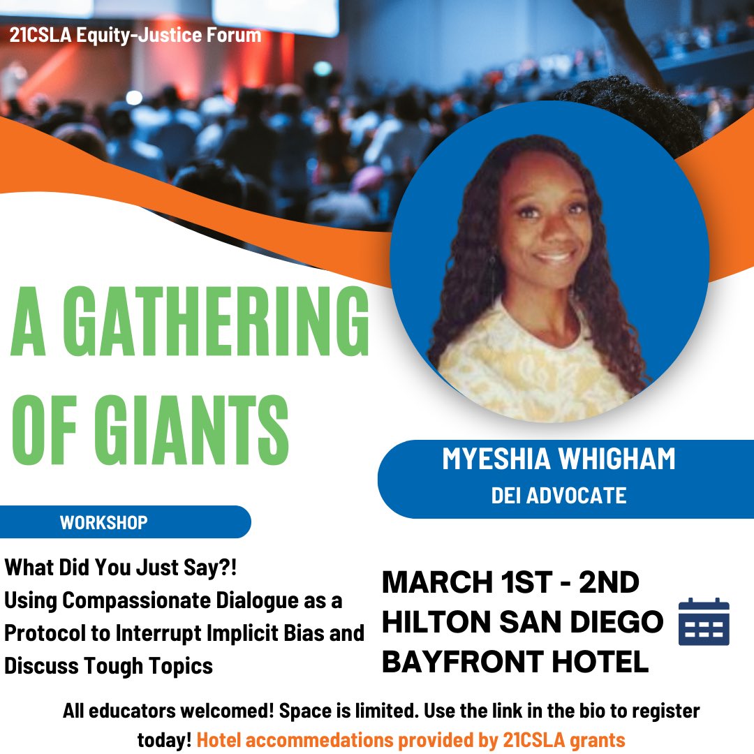 Join me at 'A Gathering of Giants' where I'll host a workshop on Compassionate Dialogue. Honored to join dynamic speakers shaping the future of education, advocating for equity. Register now, space is limited. See you there! #Education #Equity #CommunityLeadership 🌟📚