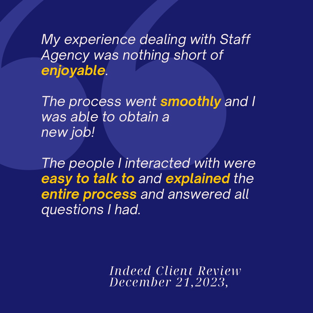 We're grateful for such kind words and proud to deliver exceptional service. Thank you for choosing Staff Agency!✨ #clientreview #customerservice #customerexperience #excellence