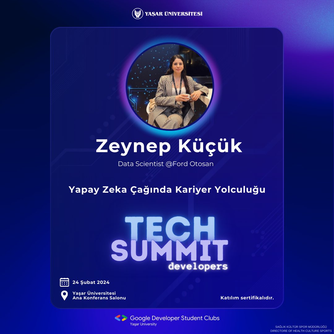 24 Şubat’ta gerçekleşecek olan Tech Summit: Developers etkinliğimizin ikinci konuşmacısı Zeynep Küçük!

Zeynep Küçük “Yapay Zeka Çağında Kariyer Yolculuğu” konulu konuşmasıyla bizlerle olacak.

Katılımcı Formu: forms.gle/UBYfUHgkUpQm9E…