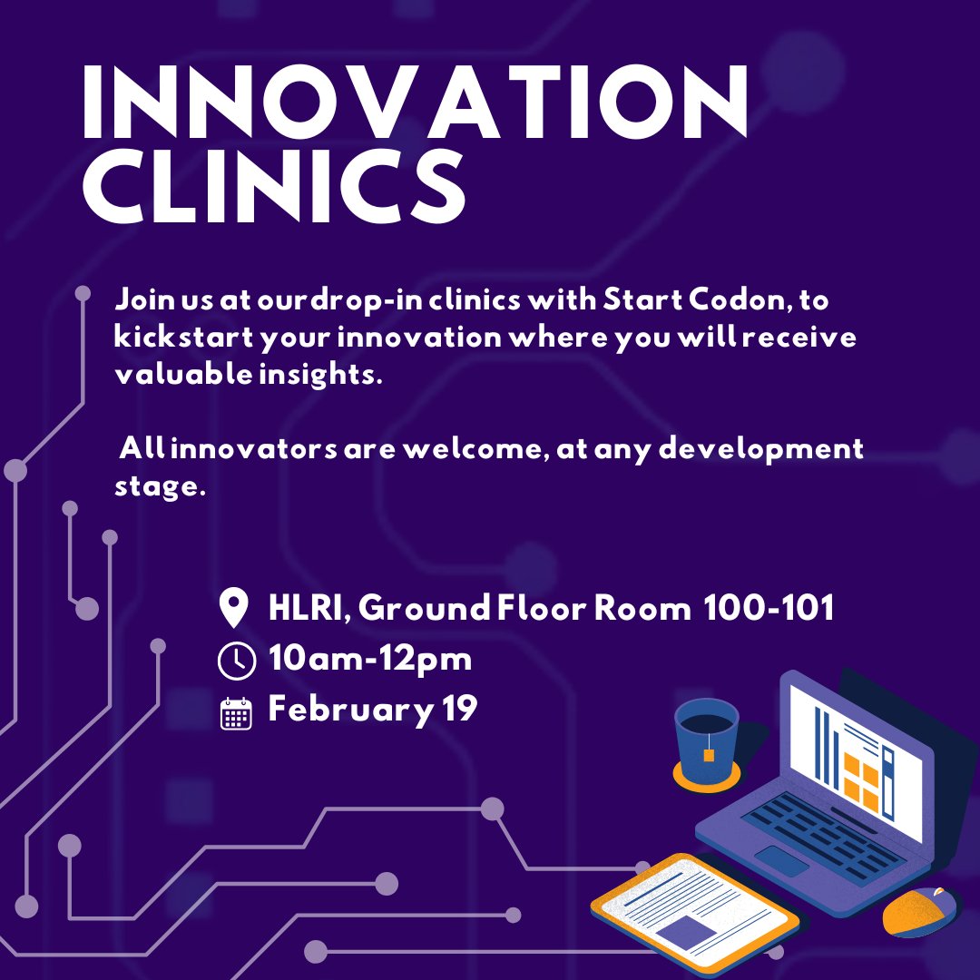Did you know we're hosting Innovation Clinics with <a href="/StartCodon/">Start Codon</a> and <a href="/CPFT_NHS/">CPFT</a> ? 💡

We have drop-in sessions where you can get invaluable advice and support from experts. 

📅February 19 + more
⏰ 10am-12pm
📍 <a href="/HLRI_Cambridge/">VPD Heart & Lung Research Institute</a> 

More info: bit.ly/4bHm1gi