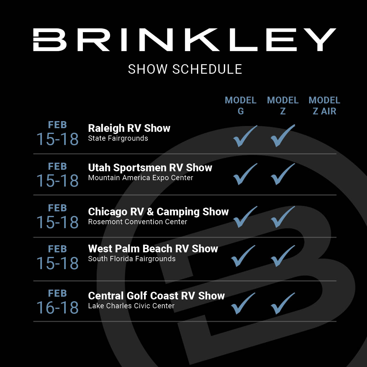 BrinkleyRv's tweet photo. Here is where Brinkley will be this weekend, we'd love to see you at the show!
Check out our full list of shows here https://t.co/C8hF6I9Fdc
#BrinkleyRV #ModelG #ModelZ #ModelZAIR #RVShow #Camping https://t.co/eutq7Qxl4Y