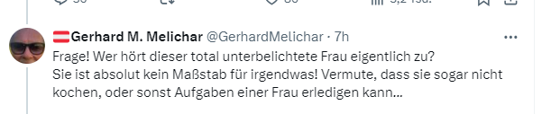 b_gabelle's tweet image. #Hass im #Netz 
Flanell habe ich regeblockt und Melichar ist selbst nicht dicht. Was sind die Aufgaben einer Frau? Der Spinnt, eine geistige #Nullnummer