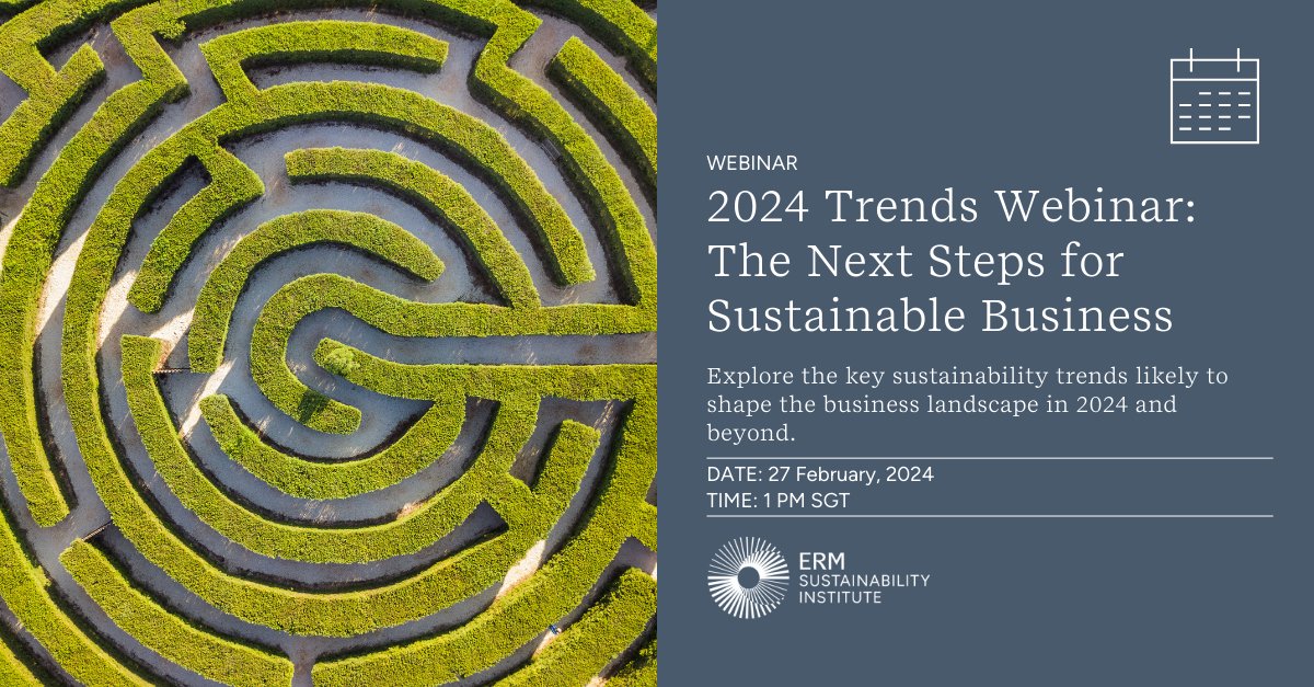 As part of our Trends series, this webinar will explore the sustainability trends likely to shape the business landscape in 2024 and beyond. @GlobalERM expert panelists will share their insights from the lens of business in Asia Pacific. Register now💻erm.zoom.us/webinar/regist…