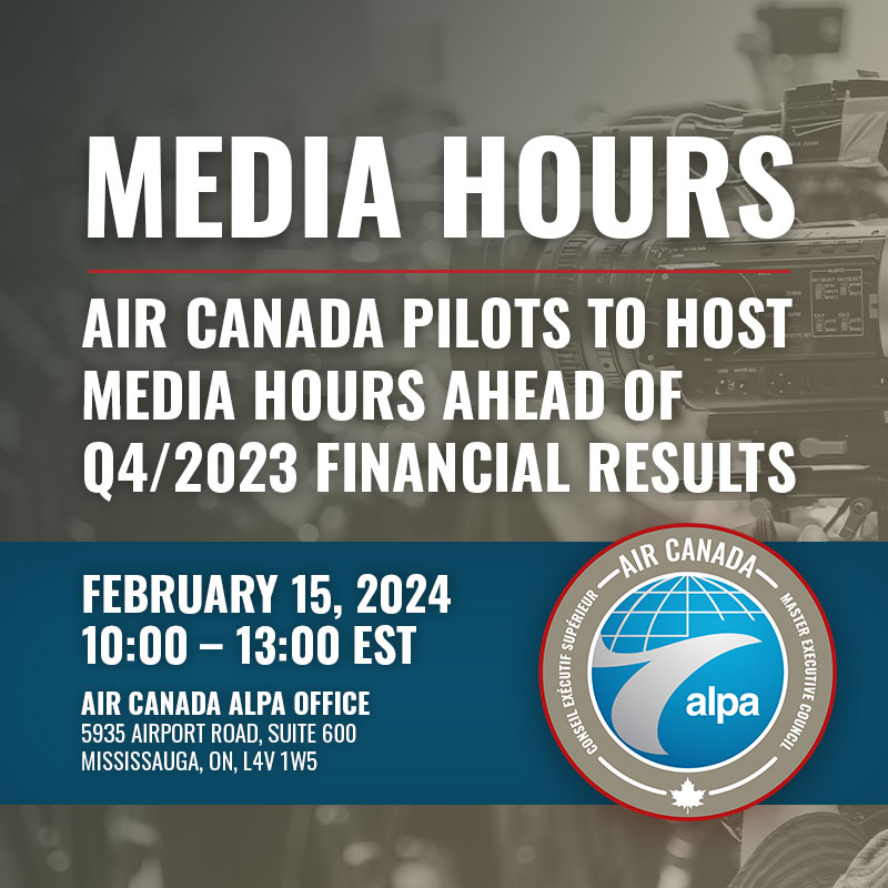 AirCanadaPilots's tweet image. MEDIA INVITE. Today, the Air Canada pilots will be hosting open-door media hours at their Toronto HQ (10am-1pm), on the eve of the Air Canada Q4/2023 financial results. Talk directly to pilot leaders. @CP24 @globalnewsto @CBC @CTVNews
#ALPA #AirCanadaPilots #WorldClassContract