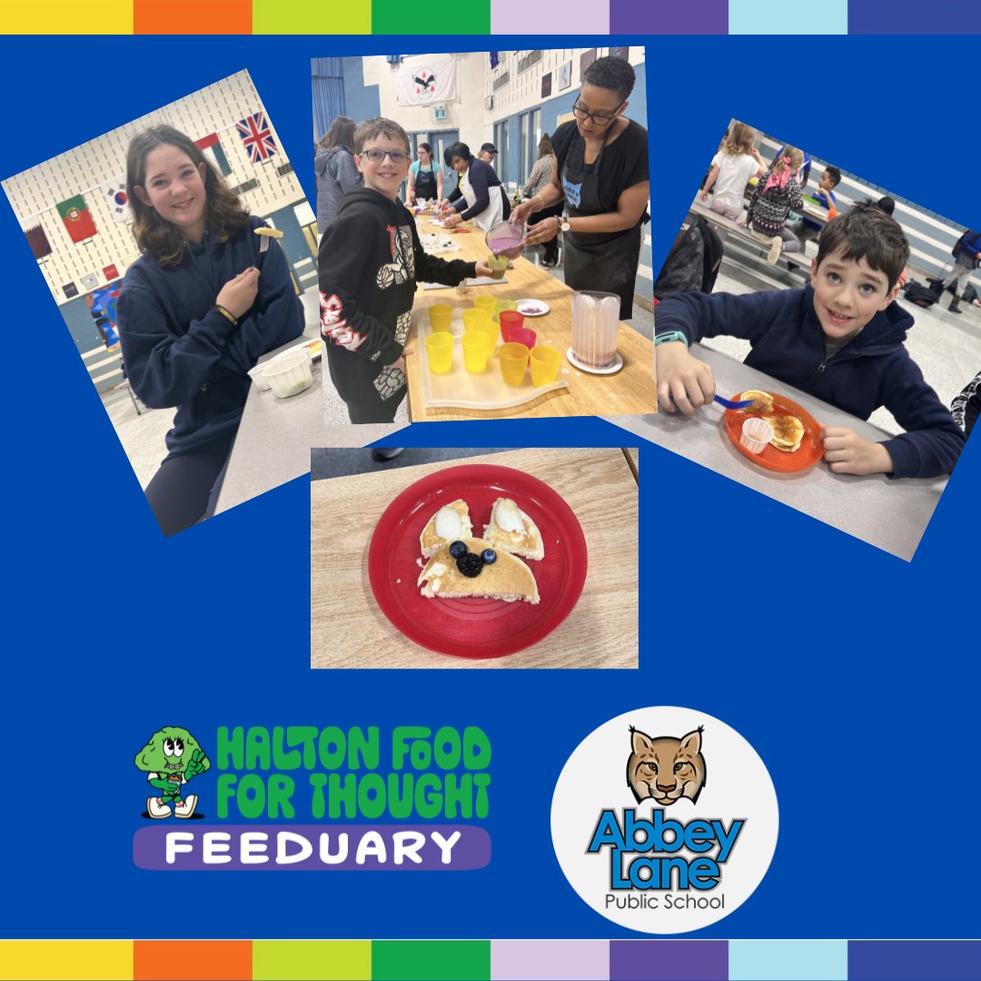 HaltonFFT's tweet photo. #FEEDUARY was welcomed to @AbbeyLanePS for pancakes, fresh fruit & smoothies. Happy students enjoyed their meal & gave thanks the volunteers & guests from @HaltonDSB @amycollard, Eleanor McIntosh & Joanne Oliver, @RegionofHalton @FirstOntarioCU
& @mboakville #FuelOurFuture https://t.co/4IAhhDxzdV