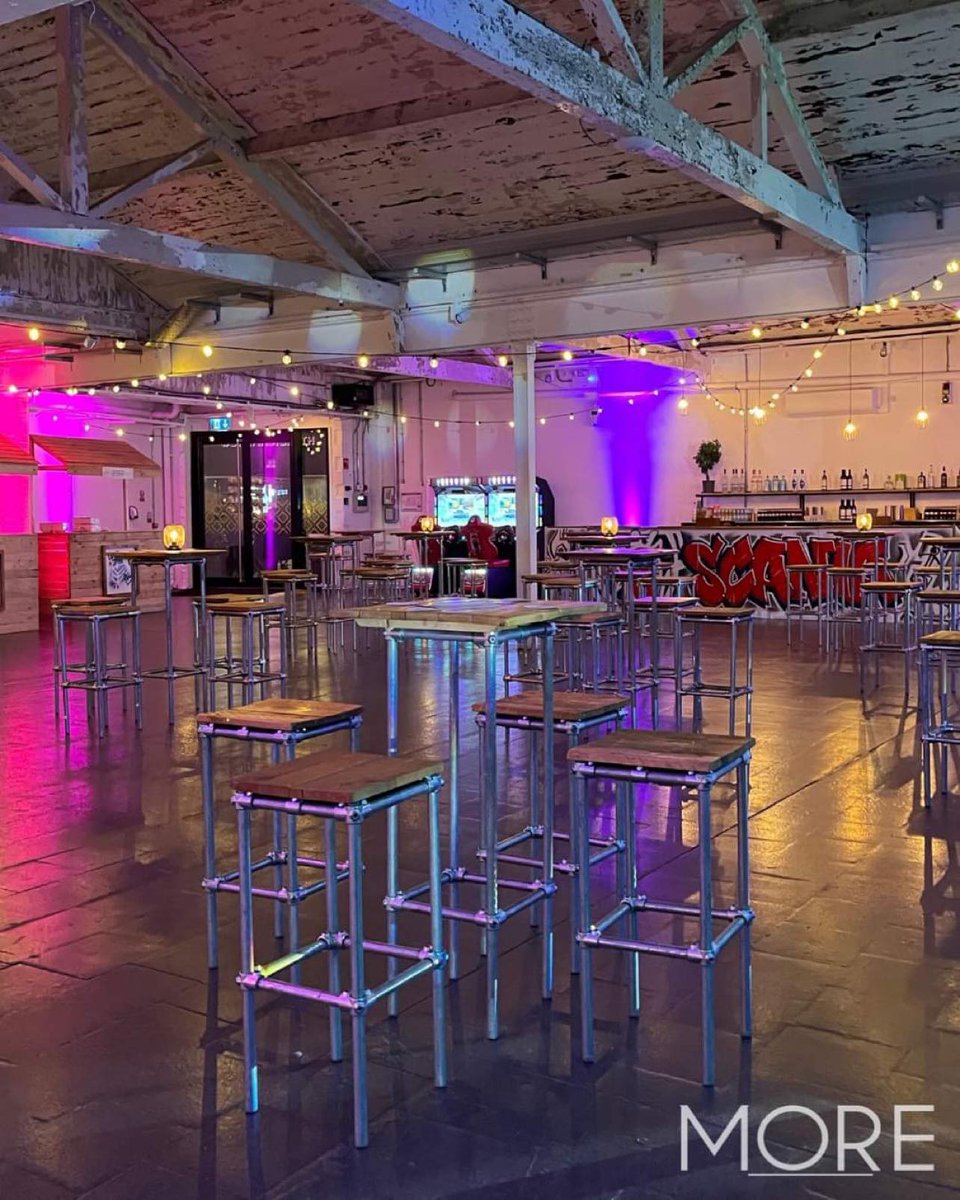 Looking for furniture hire for an urban themed event? Our industrial range is a great choice! It looked great at The Factory Works venue in Digbeth mixed with our pallet bars with bespoke graffiti signage &amp; trestle tables!

#industrialfurniture #industrialfurniturehire