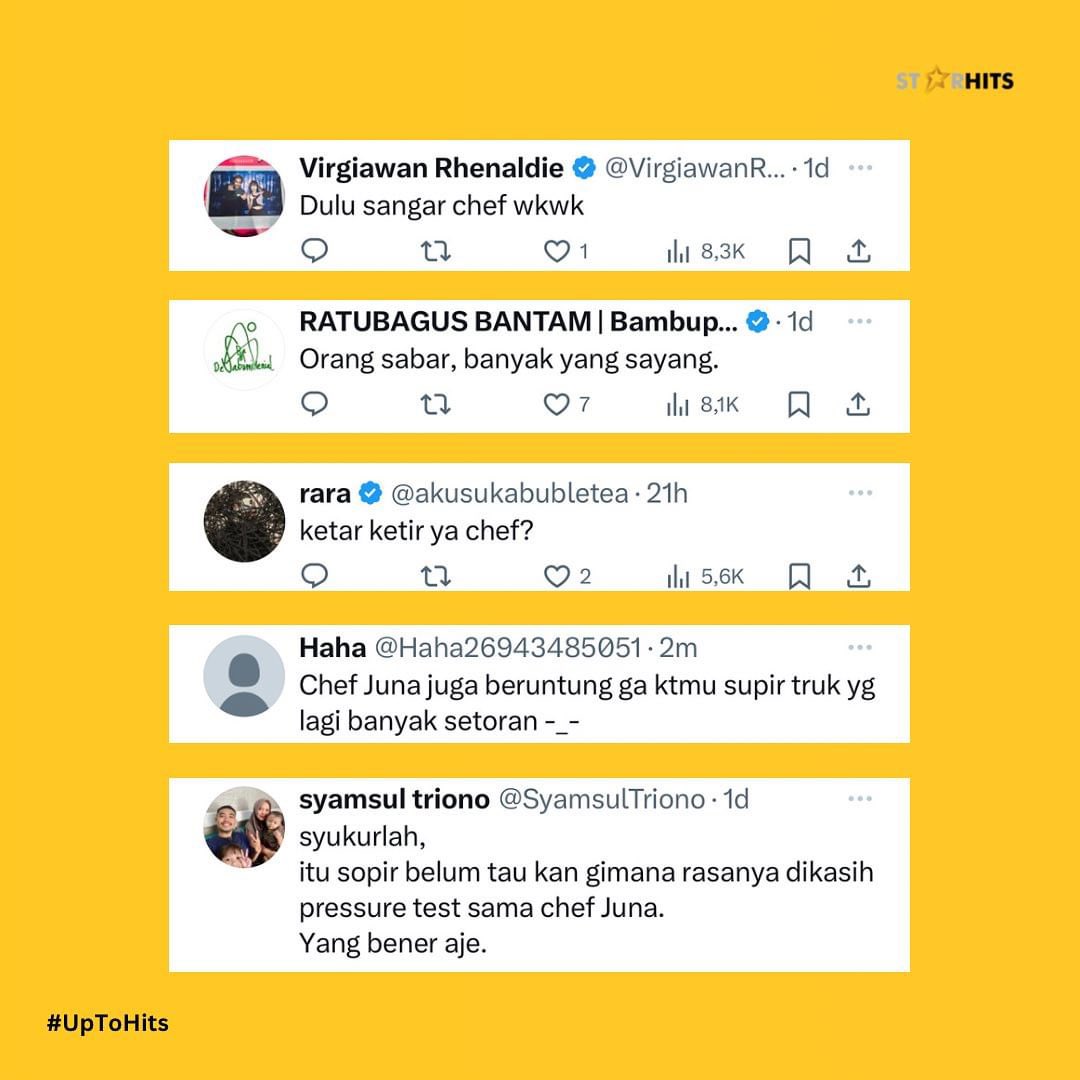 Starhitsid's tweet image. #LagiViralnih ‼️ Respons Chef @ArnoldPoernomo bikin ngakak banget lihat Chef Juna cekcok dengan sopir truk🥹🤣 Chef Juna mengalami kejadian buruk saat melintasi jalan tol. Dia terlihat cekcok dengan seorang supir truk di gerbang tol.

#starhitsid #chefarnold #arnoldpoernomo