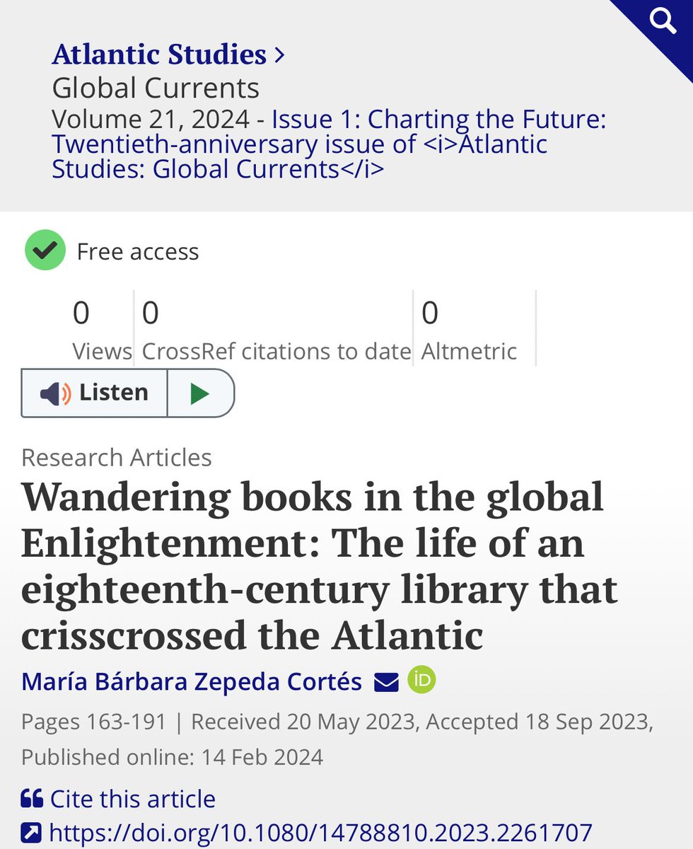 MBZepedaCortes's tweet photo. 2/3 "...offering future directions for research in the Atlantic world." Thank you to those who supported me in making this publication possible. 🤓Read my article if you are interested in #bookhistory, the global #Enlightenment, and "#ThingTheory"
https://t.co/rxwNKgVeZa https://t.co/qxYsslrMxy