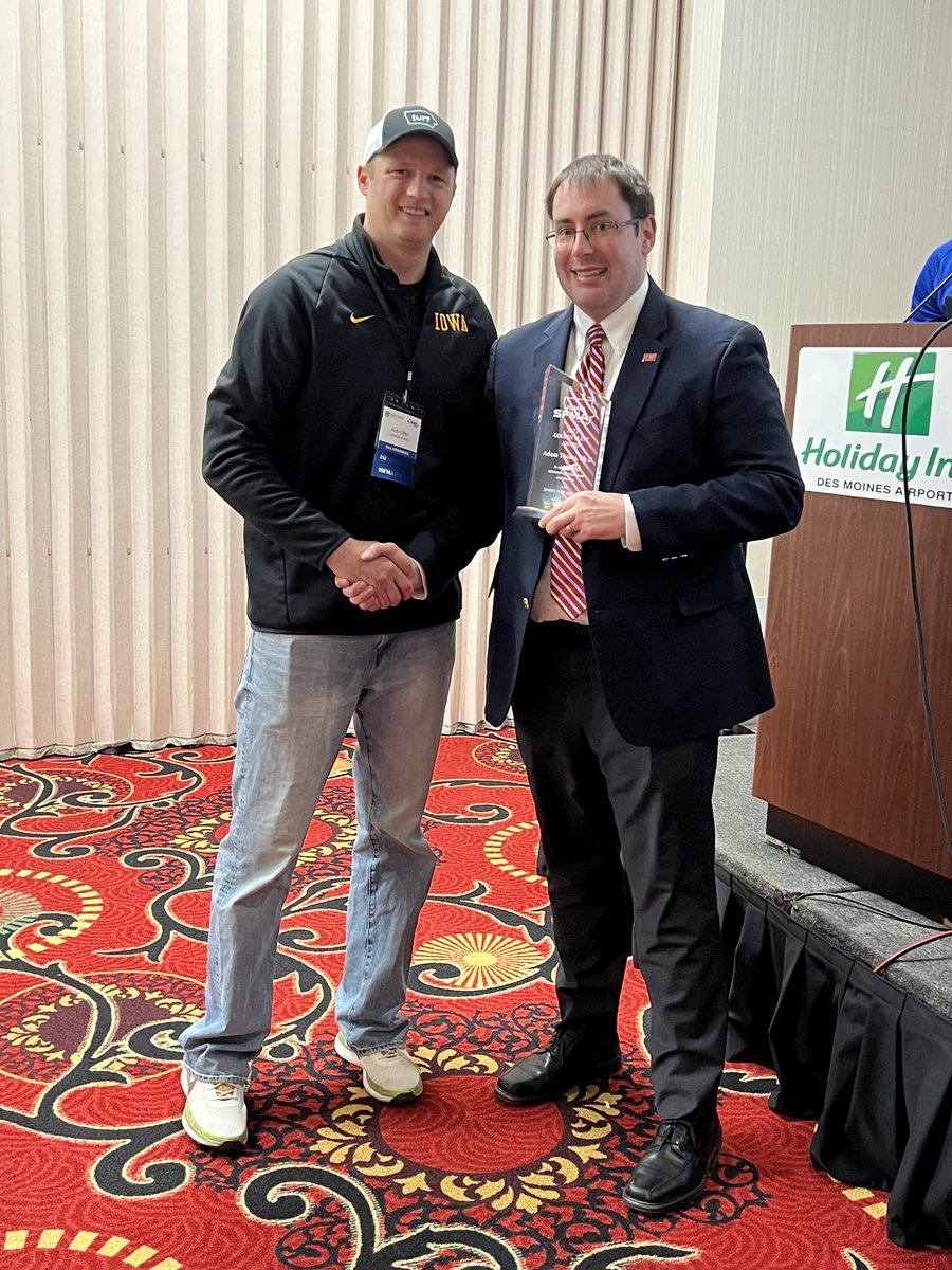 Iaturfinstitute's tweet image. Shout out to @ThomsTurf for his outstanding commitment and years of service to the sports field industry! For this, Adam has received this year's Iowa SFMA Golden Cleat Award!! A big thank you for all you do! @iowa_stma