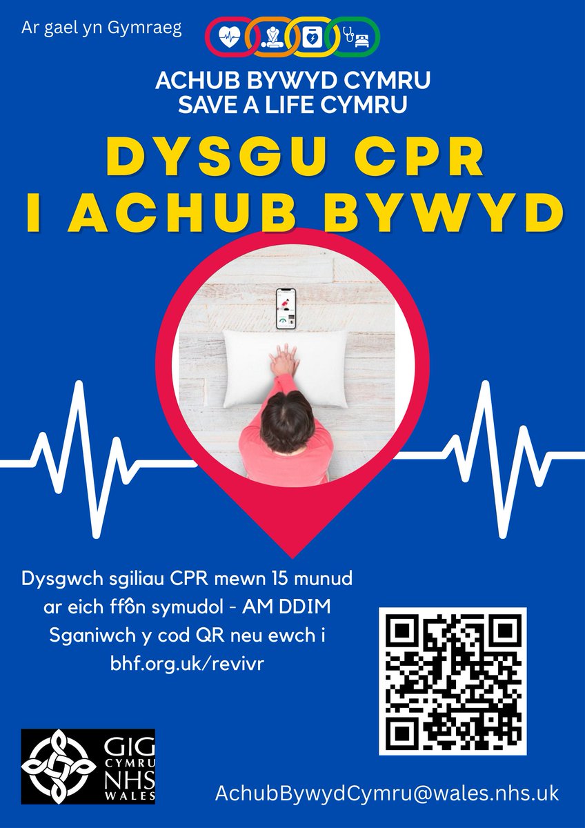 Easy to learn CPR for free in only 15 minutes using your mobile phone or tablet. Just scan the QR code on the attached posters to take you straight to the BHF RevivR programme @savealifecymru