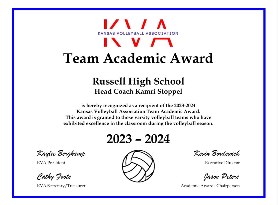 Congratulations to our Student-Athletes for their hard work in the classroom! We earned a Team GPA of 3.79

Congratulations to our Varsity Athletes who received All-Academic recognition:
Anna Thielen
Annika Nichols
Aubrey Birney
Jaden Ney
Kelvie Reeves
Madison Sohm
Marissa Myers