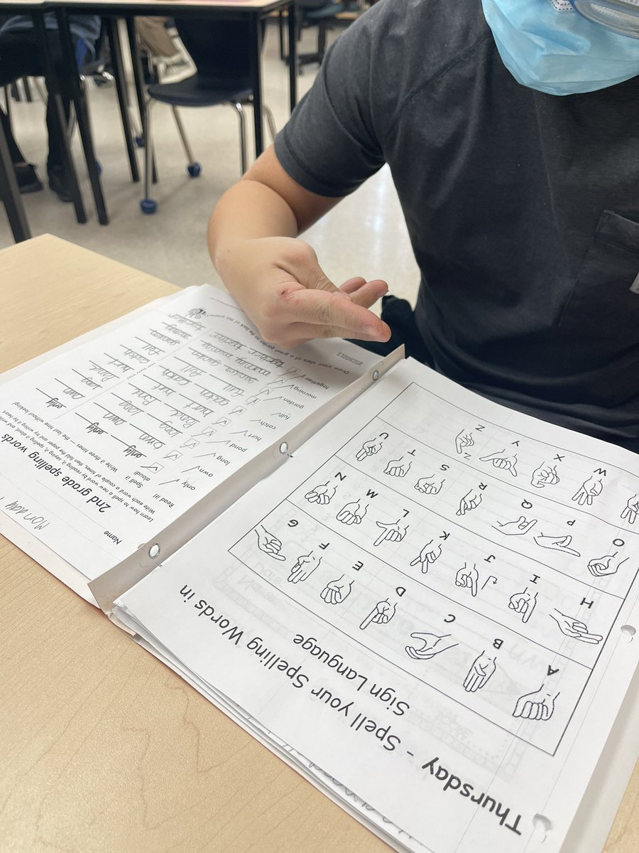 The Community Class students are doing a great job practicing their spelling words while learning the sign language alphabet.