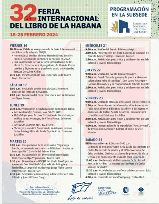 La @BiblioNacCuba 🇨🇺 José Martí es es subsede de la 32 #FILH2024 #LeerEsCrecer #CubaEsCultura 👉AQUÍ SU PROGRAMACIÓN👇👇👇