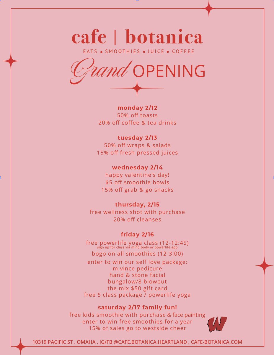 Cafe__Botanica's tweet image. Only 3 days left of our Grand Opening in Omaha! Don&apos;t miss out on amazing deals and a chance to win FREE smoothies for a year! Visit us at Cafe Botanica and join the celebration! #GrandOpening #Omaha #FreeSmoothies