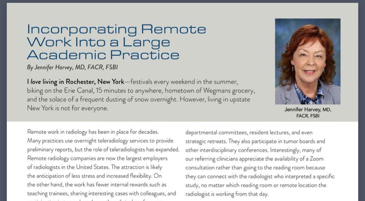 In this Winter edition of @BreastImaging Newsletter, our theme is Hybrid and Remote Imaging. Learn more about this from our expert @JennHarveyMD, Chair @URMC_Imaging on setting up a successful remote #rad division in academic setting. Read it in full 👉🏻 bit.ly/3wa9YHR