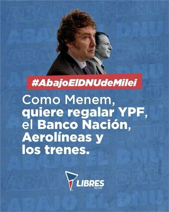 MorenoLibres's tweet photo. ‼️ABAJO EL DNU DE MILEI ‼️

🚩El petróleo y el gas  son recursos estratégicos que tienen que estar al servicio del desarrollo de la Nación.

#AbajoElDNUdeMilei 
#NoAlDNUyLeyOmnibus 
#LibresDelSur https://t.co/3tPHv4OKnk