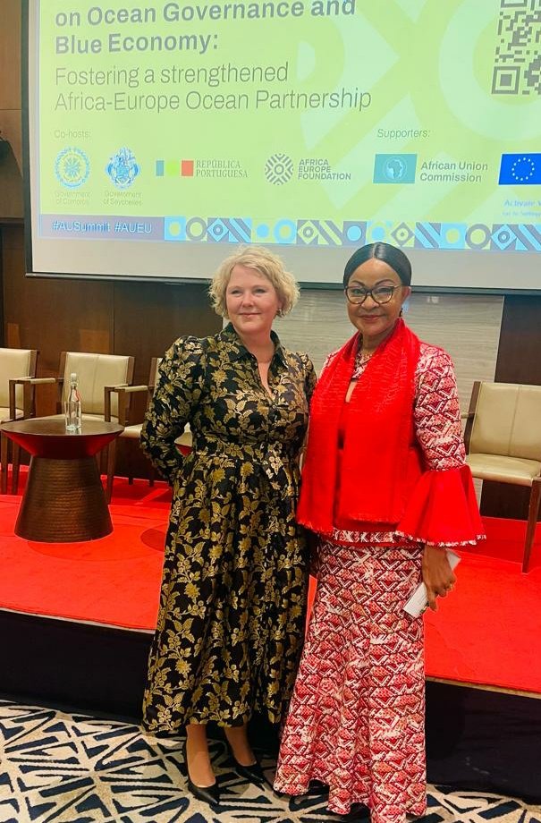 JosefaSacko's tweet photo. 1/2: Today,at High-Level PolicyDialogue on #Ocean Governance& #BlueEconomy organised by @_AfricanUnion &Co-hosted by #Portugal,#Comoros & #Seychelles,with H.E @AnneBeathe Minister of #Norway.I reiterated the need to implement the #MoroniDeclaration on Ocean& #ClimateAction Africa https://t.co/PUYoj5g07D
