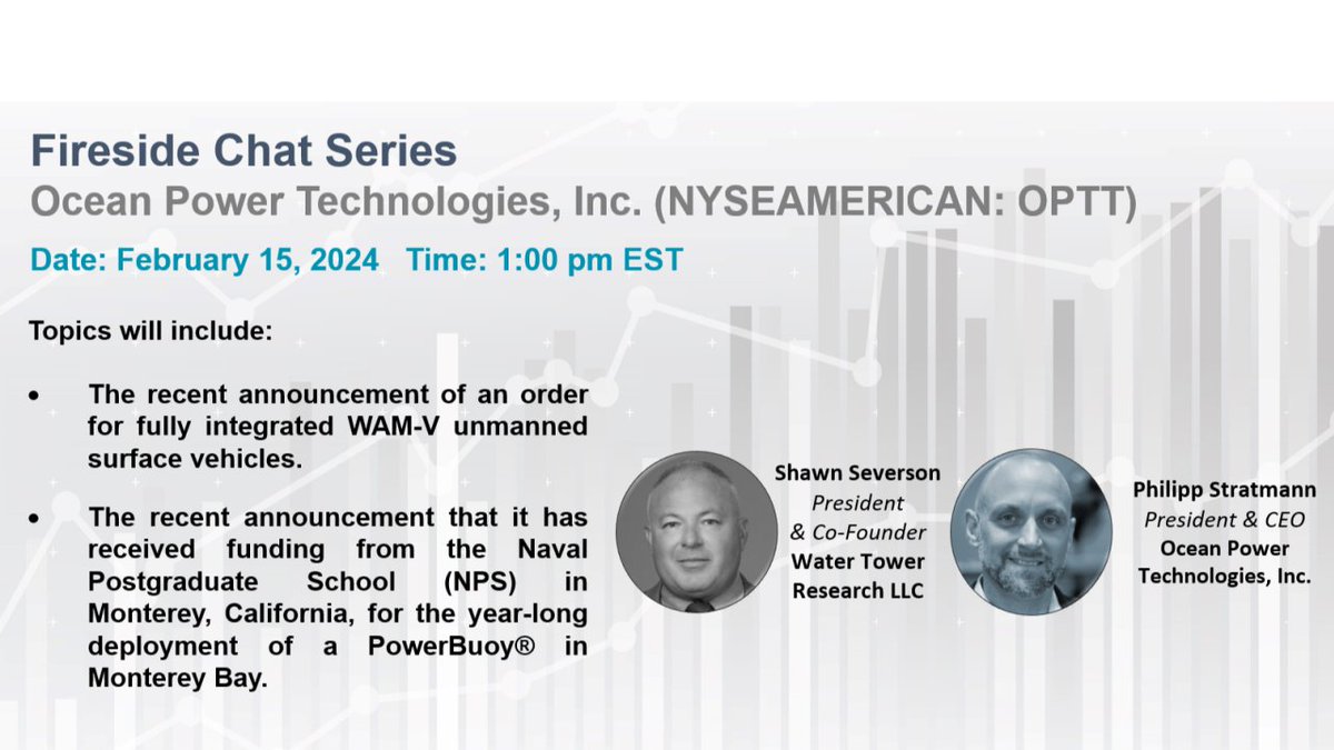 $OPTT REGISTER BELOW so you don't miss out on todays Fireside Chat at 1:00 PM ET, hosted by @WTR_Research featuring OPT President & CEO Philipp Stratmann in conversation with Shawn Severson President and Co-Founder of Water Tower Research. bit.ly/3Iljf2R