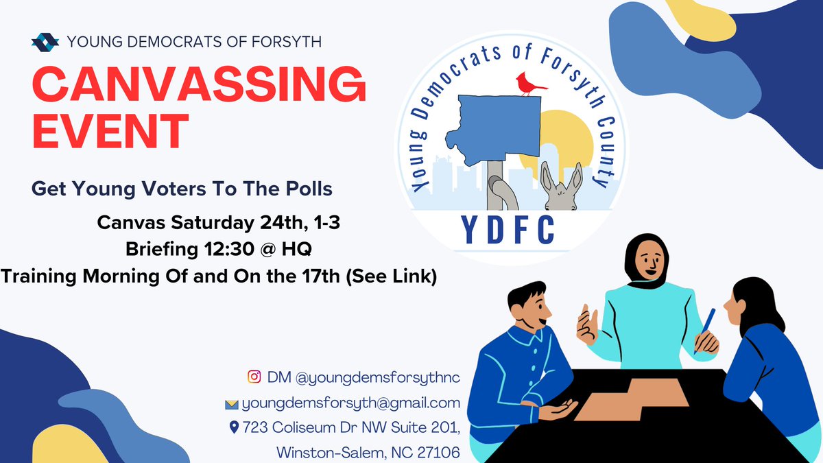 YDForsythCounty's tweet photo. Feb  24th YDFC will be kicking off 2024 canvassing with an event in West Forsyth! Canvassing is by far the best way to get more voters to  the polls. By volunteering on just 1 day, you can help get 30 voters  registered and ready to vote. Sign up at https://t.co/GXwfq58cK4 https://t.co/tRHvkoOzyg