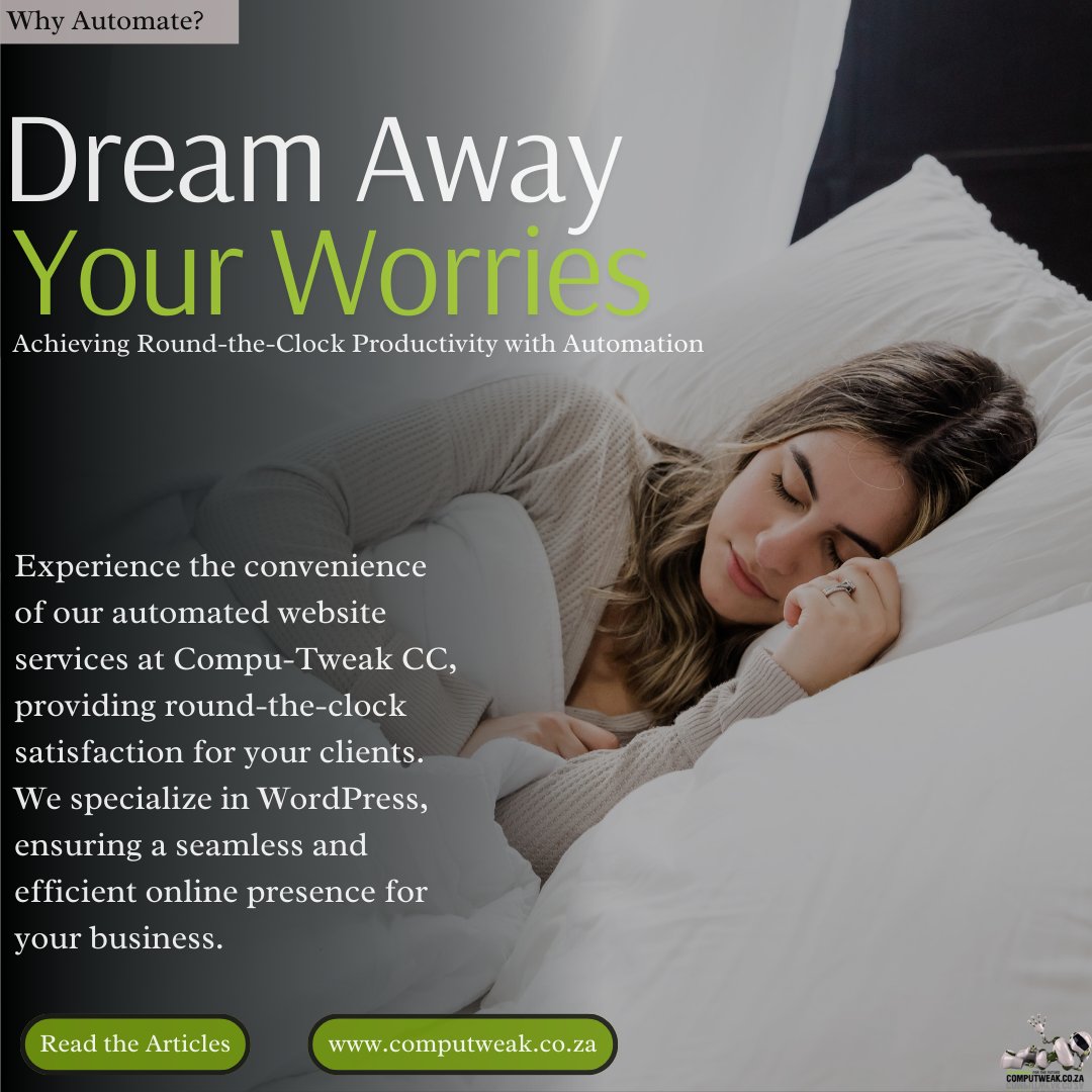 CompuTweak's tweet image. Join Compu-Tweak CC in embracing the power of automation for 24/7 operations, where efficiency knows no bounds. ????⏰ #AutomationAdvantage #ProductivityRoundTheClock #BusinessEfficiency