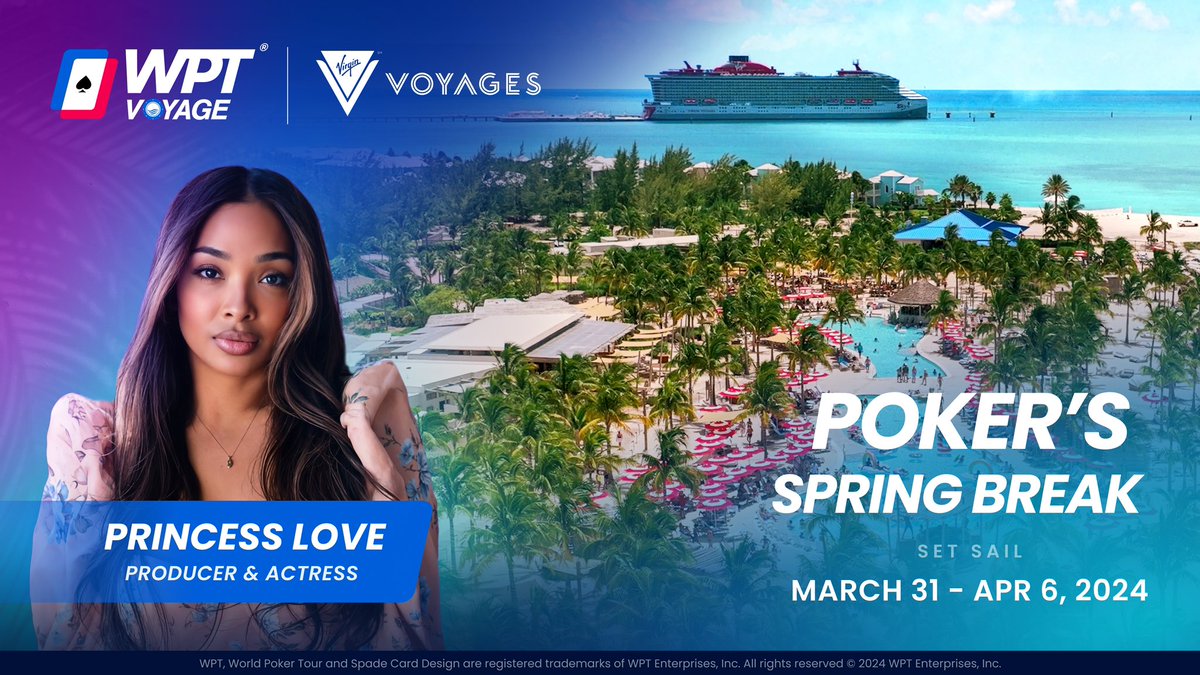 Princess Love (@mzprincesslove) on Twitter photo Counting down the days until <a href="/WPT/">World Poker Tour</a> Voyage sets sail! Join me on board from March 31 - April 6 for the ultimate <a href="/WPT/">World Poker Tour</a> Spring Break! 🚢🏝️
Book your cabin now at WPTVoyage.com! Counting down the days until <a href="/WPT/">World Poker Tour</a> Voyage sets sail! Join me on board from March 31 - April 6 for the ultimate <a href="/WPT/">World Poker Tour</a> Spring Break! 🚢🏝️
Book your cabin now at WPTVoyage.com!