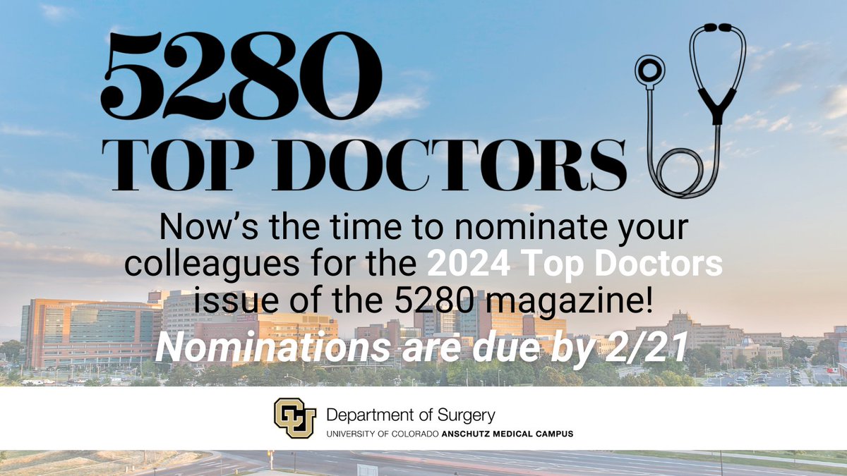 CU Department of Surgery (@cudeptsurg) on Twitter photo The <a href="/5280Magazine/">5280 Magazine</a> deadline for today has been extended to 2/21 due to technical difficulties! There is now extra time to submit nominations, see here: bit.ly/3u70oow The <a href="/5280Magazine/">5280 Magazine</a> deadline for today has been extended to 2/21 due to technical difficulties! There is now extra time to submit nominations, see here: bit.ly/3u70oow
