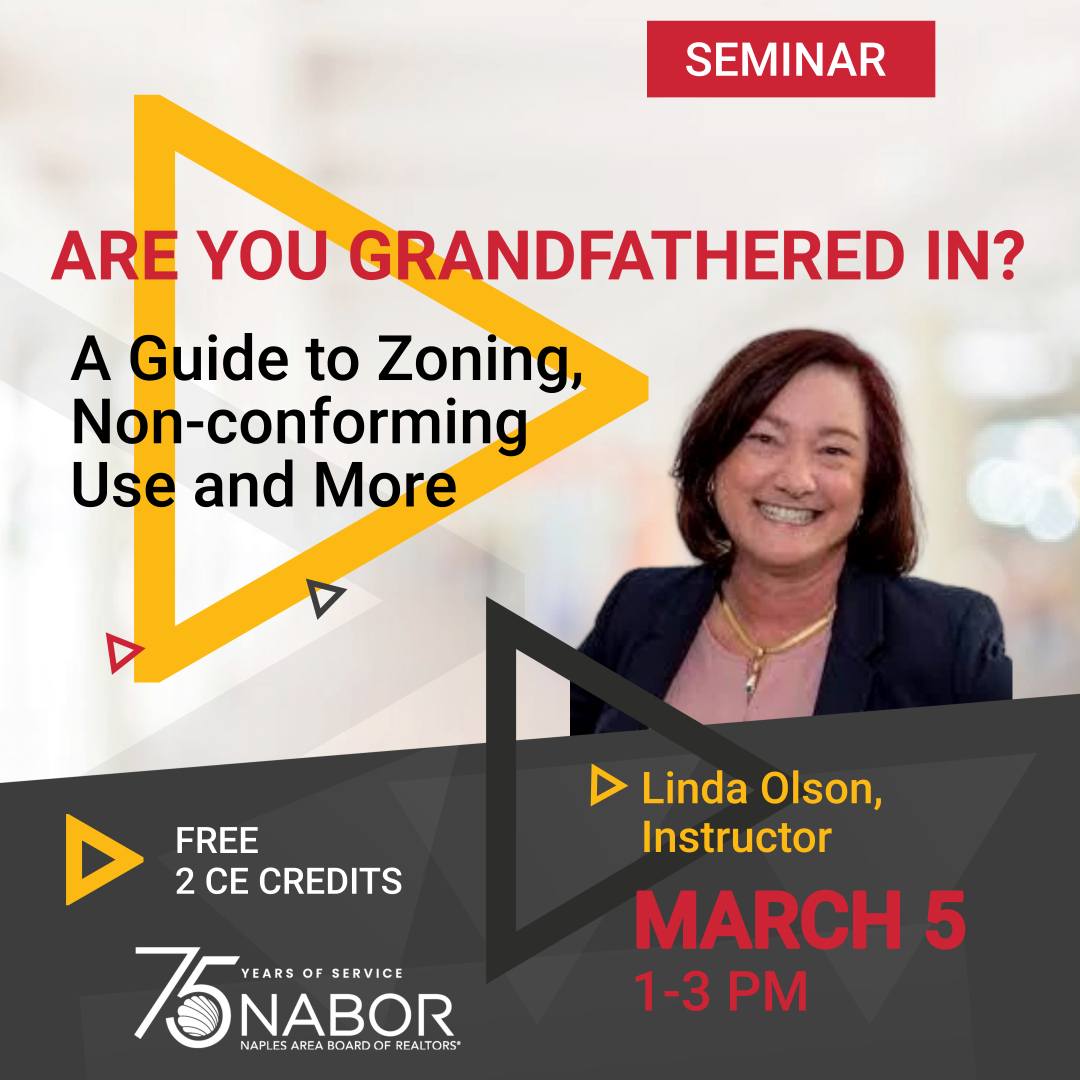 Attend our March 5 class to earn CE credits and to become more knowledgeable on zoning. Click here to register: mdweb.mmsi2.com/naples/deeplin… 

#realestateeducation #naplesfloridarealtors #naplesareaboardofrealtors #cecredits #continuingeducation #zoning