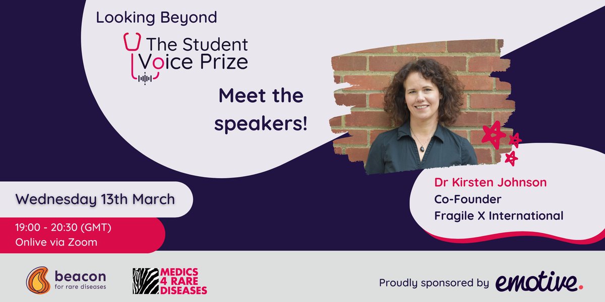 Meet the speakers for Beyond The Student Voice Prize! Dr Kirsten Johnson is one of the founders of @FraXI_FragileX and is President of FraXI. She also sits on the board of @eurordis, and on the Council of Rare Diseases International. Register here: 👇 ow.ly/wAxF50QBKGB