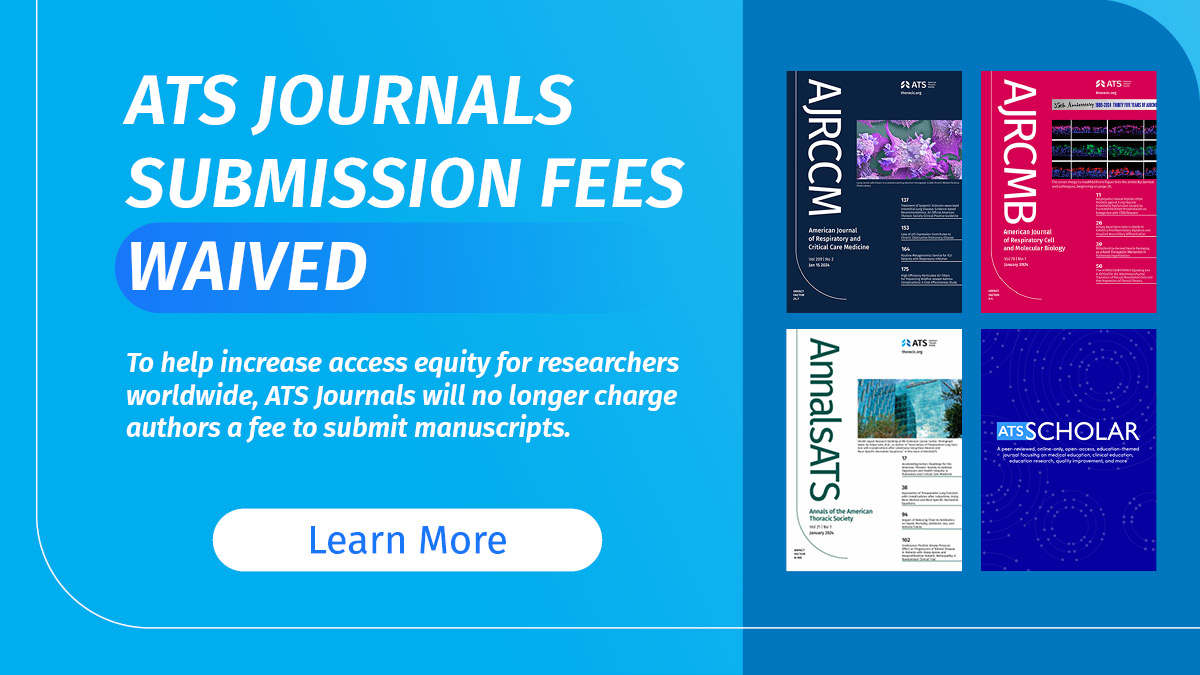 BREAKING📣 ATS Journals Waive Submission Fees! The ATS is demonstrating its commitment to equity in the global respiratory community by eliminating submission fees for researchers sending in manuscripts to its journals, including flagship publication, @ATSBlueEditor.