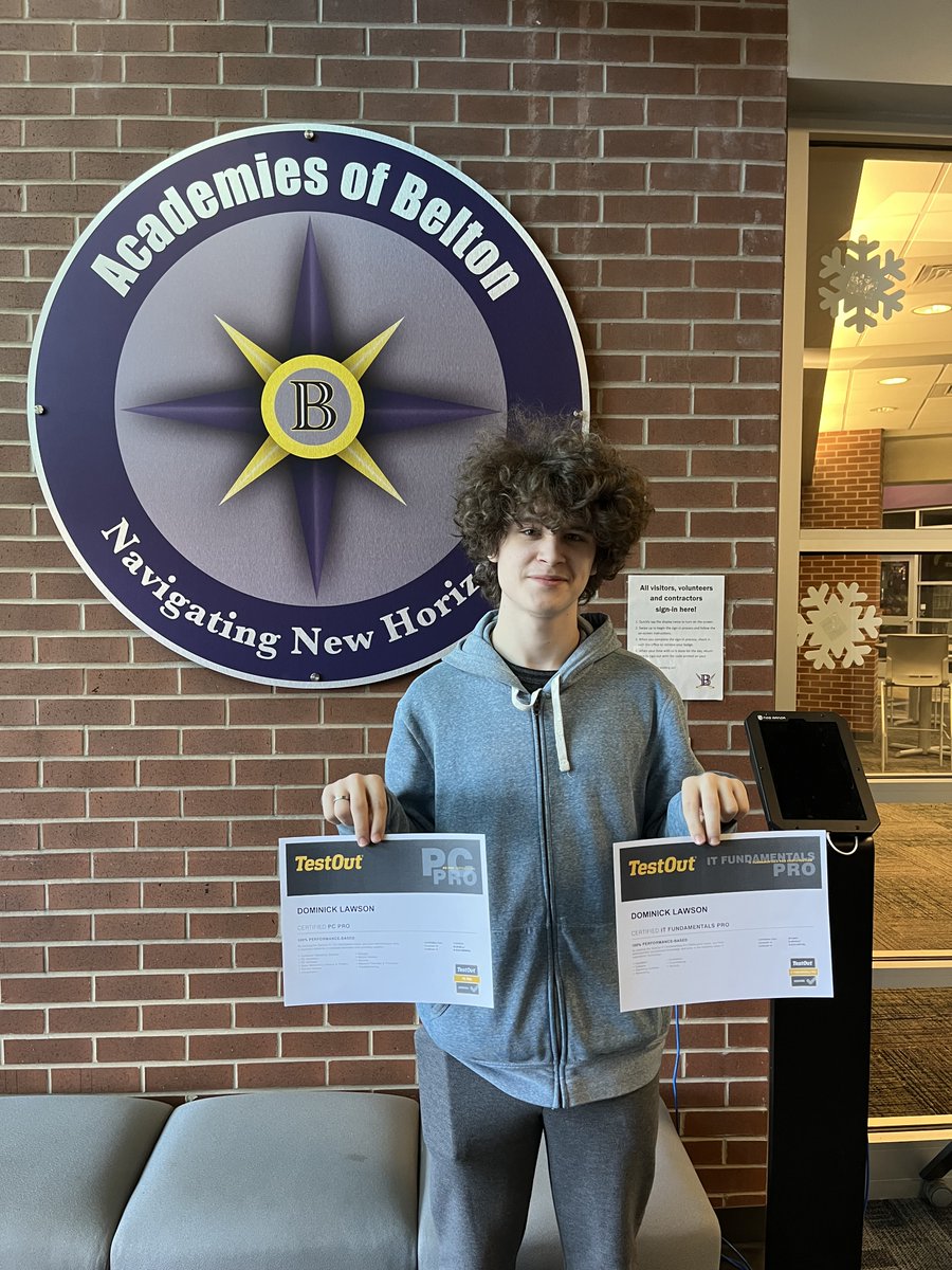 Dominick Lawson, a Senior in the IT Pathway at Belton High School, recently passed the PC Pro and IT Fundamentals Pro certification exams. These Industry Recognized Credentials (IRC) are professional-level certifications that show readiness for the workforce. #Proud2bPirates