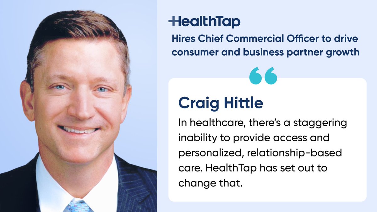 We're excited to announce the newest addition to HealthTap's leadership team, Chief Commercial Officer Craig Hittle!

Craig's deep experience in driving growth, business development, and partnership innovation in the healthcare industry will be an asset as HealthTap continues to