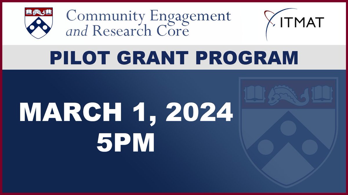 📣 Call for proposals from #Penn faculty & postdocs for research with public and community health relevance. 📅Applications are due by 3/1/24 at 5pm 🔎 cear-itmat-upenn.org/pilot-grant-pr…