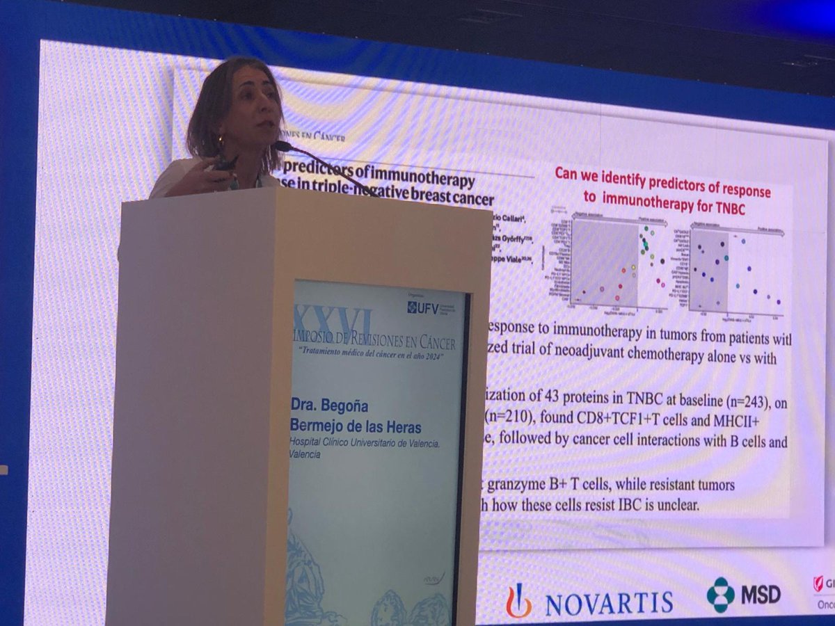 🔹Cáncer de mama triple negativo: inmunoterapia, ¿cuál y cuánto tiempo? 🩺Dr. Begoña Bermejo: ' CM TN precoz: Pembrolizumab - 8 ciclos NEOAD+9 ciclos adyuvante (combinación con Taxol-carbo-AC neoad)' #RevCancer24 #YoVoyARevisiones