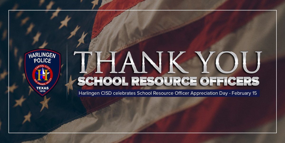 Happy School Resource Officer Day! 👮 Today, we extend our gratitude to our Harlingen Police Department SROs for their support in helping us keep our schools safe. 🫶