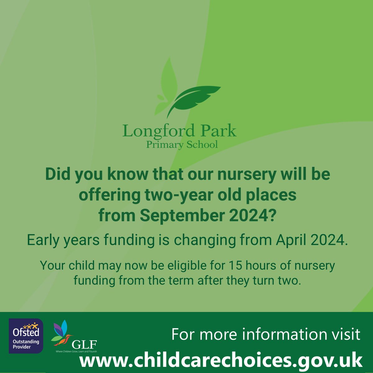 Early years funding is changing! Please do visit childcarechoices.gov.uk to find out more. From September we will be offering places for 2 years olds. Please contact us to arrange a tour of our fantastic nursery. We look forward to welcoming you soon. #earlyyearseducation