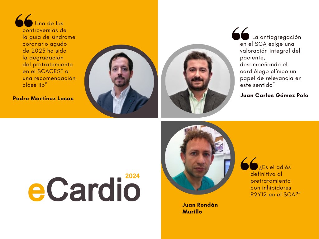 Soc Esp Cardiología (@secardiologia) on Twitter photo 🛑Empieza la tarde de #eCardio24. Pedro Martínez, Juan Carlos Gómez y Juan Rondán revelan cuándo, cómo y por cuánto tiempo se recomienda el tratamiento antiagregante en el SCA.
Síguelo 👉ecardio.es/sesion/view/tr…
<a href="/pmartinezlosas/">Pedro Martínez Losas</a> <a href="/AgudosSEC/">Asociación CI y Cuidados Agudos Cardiovasculares</a> <a href="/JcGomezpolo/">Juan Carlos Gomez Polo</a> 🛑Empieza la tarde de #eCardio24. Pedro Martínez, Juan Carlos Gómez y Juan Rondán revelan cuándo, cómo y por cuánto tiempo se recomienda el tratamiento antiagregante en el SCA.
Síguelo 👉ecardio.es/sesion/view/tr…
<a href="/pmartinezlosas/">Pedro Martínez Losas</a> <a href="/AgudosSEC/">Asociación CI y Cuidados Agudos Cardiovasculares</a> <a href="/JcGomezpolo/">Juan Carlos Gomez Polo</a>