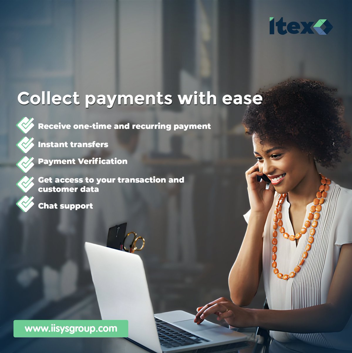itex_ng's tweet photo. ITEXPay simplifies payment collections, improves customer experience and accelerates business growth.
To give your business an edge, sign up on ITEXPay now via https://t.co/nfNzCnOiYv.
#ITEXPay
#Paymentcollections
#BusinessGrowth https://t.co/jHGV5KV0v8