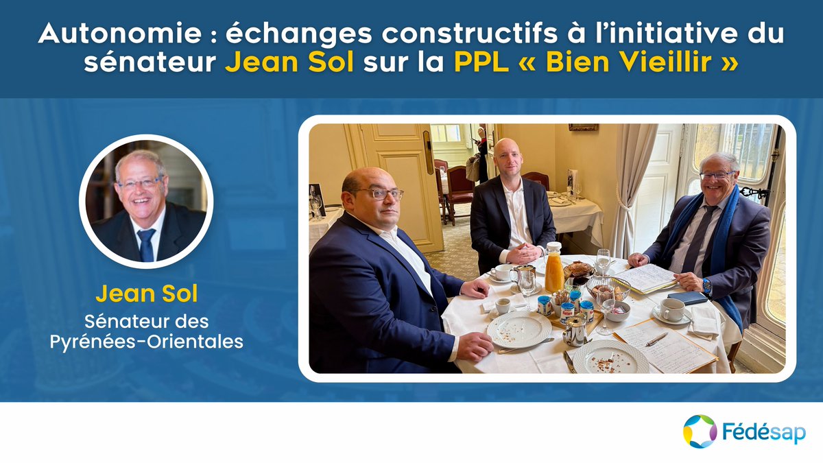 🤝 Autonomie : échanges constructifs avec le sénateur @JeanSOL__ sur la PPL « Bien Vieillir ». 🗣 En présence de @FNATAF, Président de la Fédésap et @JourdanJulien3, Directeur général de la Fédésap. ➡️ En savoir plus : linkedin.com/feed/update/ur…