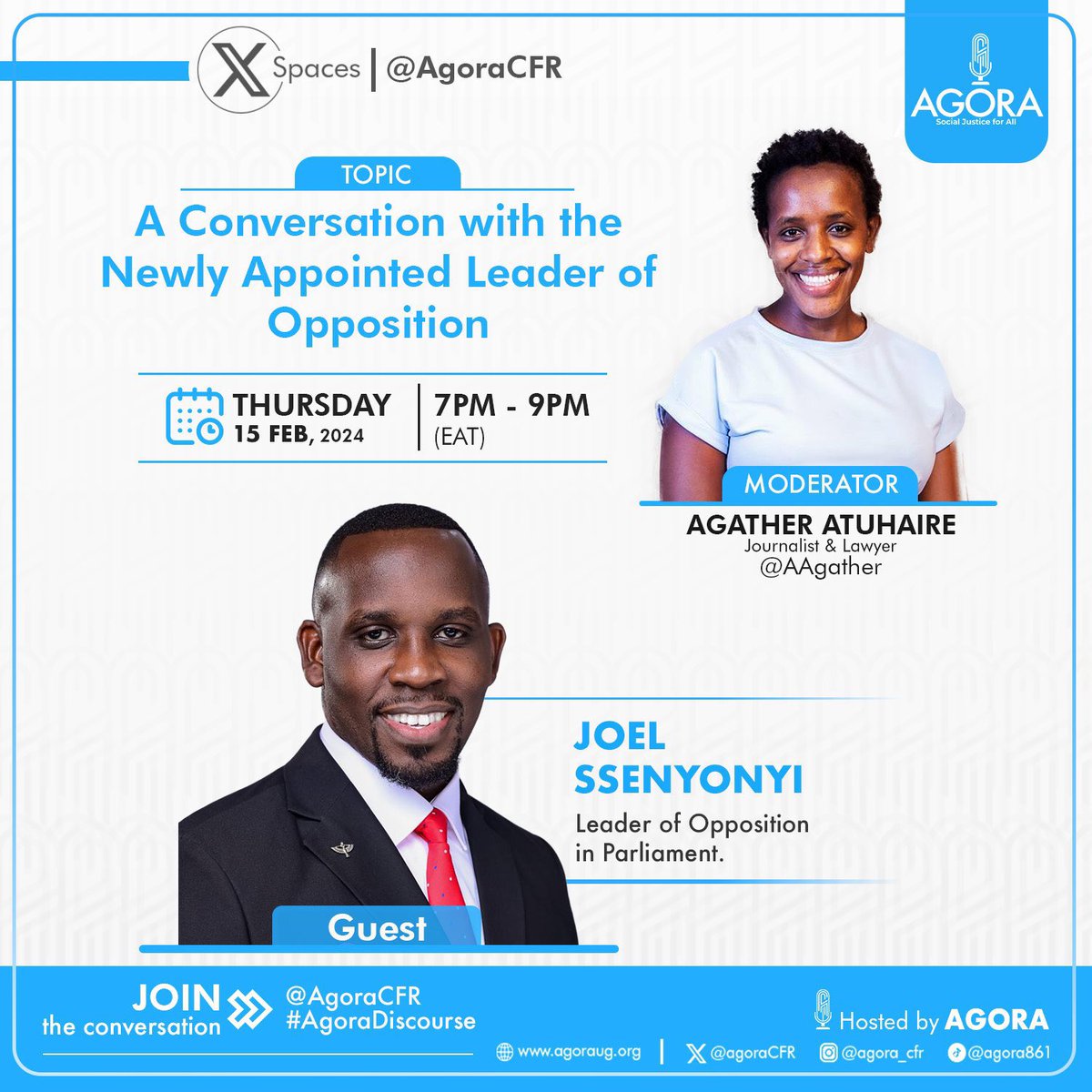 This evening we talk to Leader of Opposition @JoelSsenyonyi about his plans and strategy, the sticky parliament budget, corruption allegations, among others. Tune in.