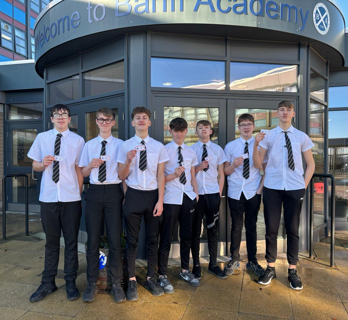 BanffAcademyBXA's tweet photo. ‘In it to win it’- a group of our S3 lads who are delighted to have received a Uniform Incentive Ticket for being super smart in school uniform. #TeamBanff #uniform https://t.co/AfBDLI1xmx