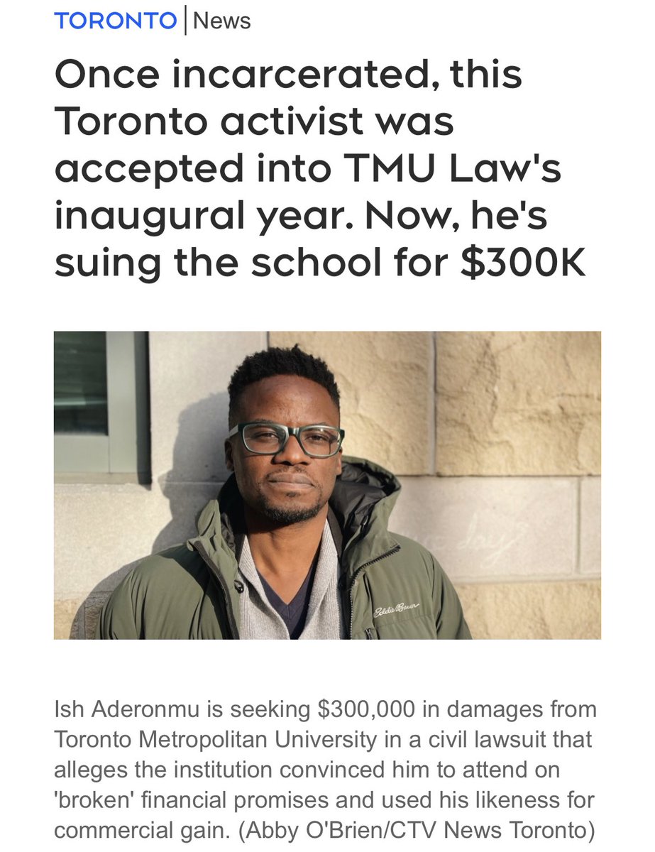 Here’s the latest news piece on my case versus @TorontoMet. In short, @LincAlexLawTMU recruited me to attend on broken financial promises. They accepted me and bragged about it (in the national media) but then straight up lied to me about funding availability. All the while