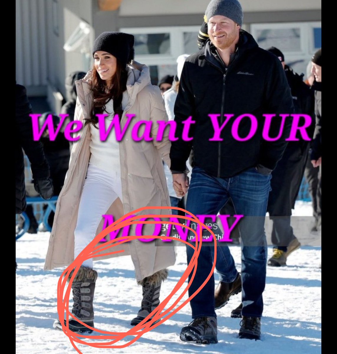 All the money these two have they are wearing the cheapest boots! Or were they expecting Invictus to buy them new clothes there, so they wore their shittiest outfits🤮 it wasn’t enough to cost of the flights😳#InvictusGrift #PrinceHarryAndHisStupidWife