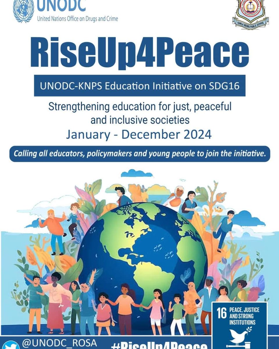 UNODC and Knps Phagwara #India are excited to announce the kickstart of #RiseUp4Peace Educational initiative, Empowering Educators and Inspiring Young Minds on #SDG16 PreLaunch Meeting Details: Date : 17.02.24 Time : 5:45 pm (IST) Joining Link : shorturl.at/jlA56 #SDGs