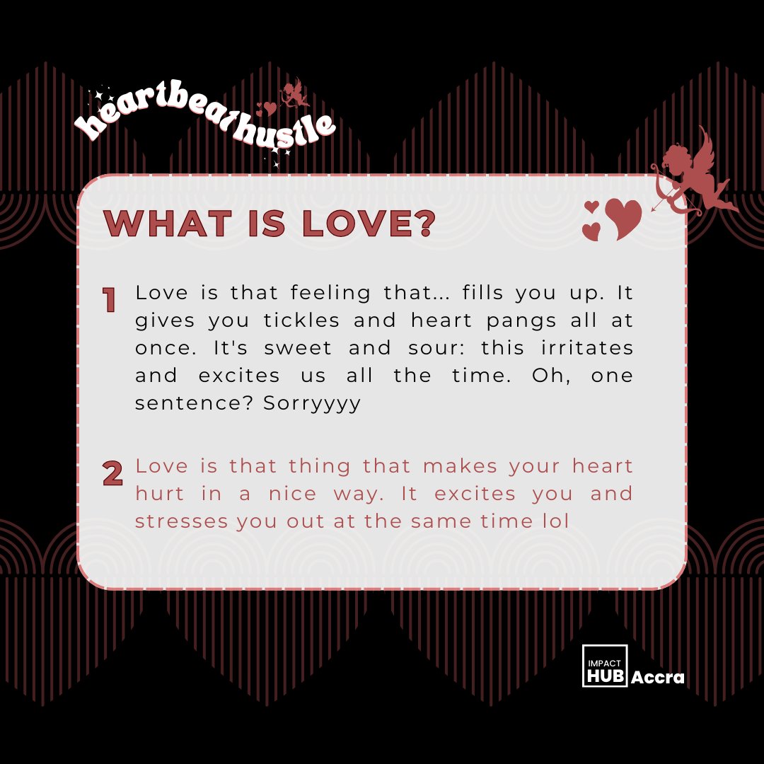 ImpactHubAccra's tweet image. Thank you to everyone who shared a piece of their hearts with us via Heartbeat Hustle. Happy #ValentinesDay from your favorite Avengers!
#impacthub #love #response #memories #emotions #socialimpact #impacthubaccra #ghana #accra