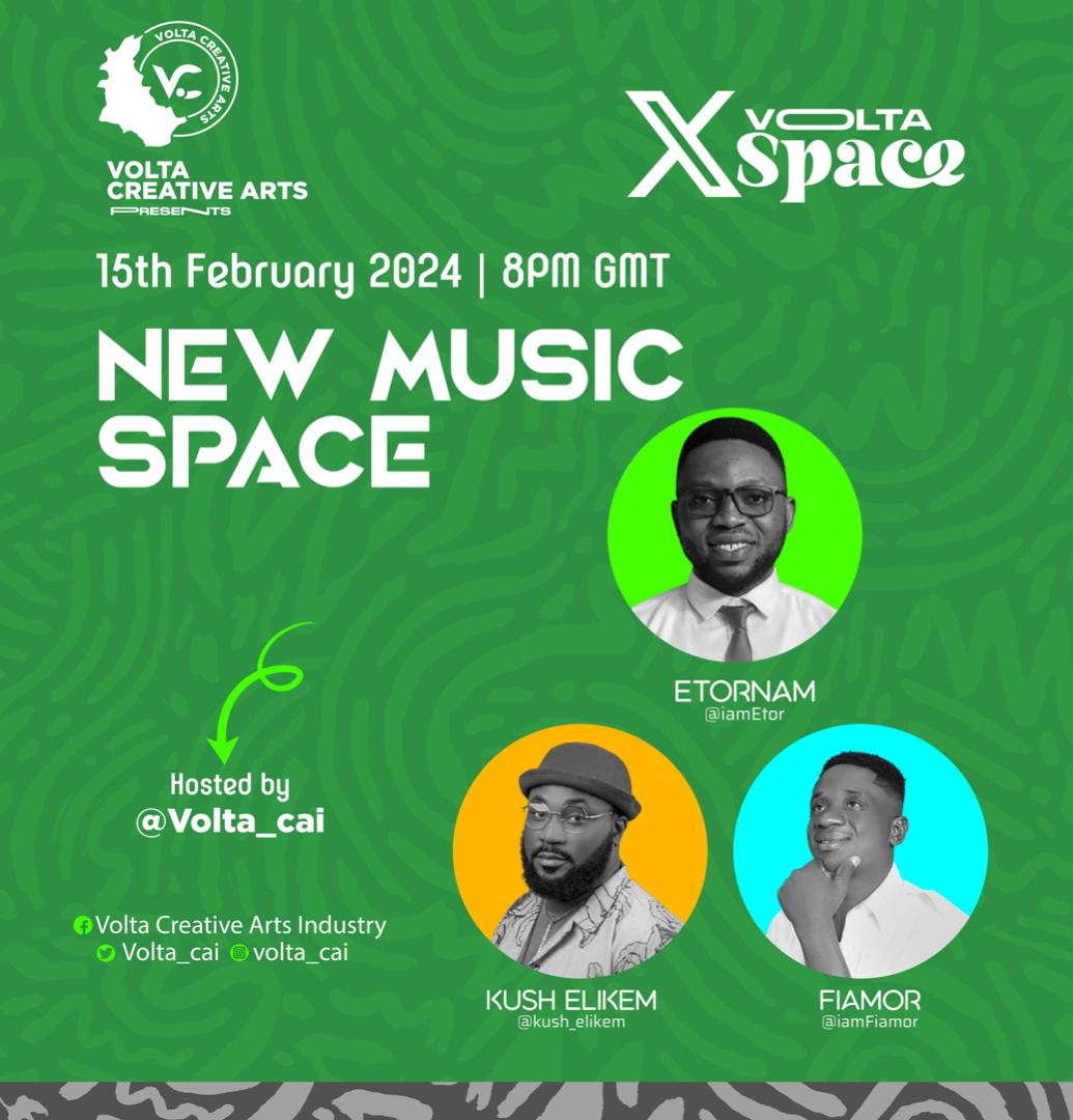 Join <a href="/Volta_CAI/">Volta Creative Arts</a> #NewMusicSpace tonight at 8pm shape. We are talking to <a href="/kushelikem/">kushelikem</a> and <a href="/iamFiamor/">Fiamor</a> Host <a href="/EtornamOms/">Samuel Etornam Kwasi Lavoe</a> 

x.com/volta_cai/stat…