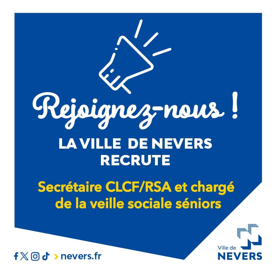 🤝 La Ville de #Nevers recrute un secrétaire CLCF/RSA et chargé de la veille sociale séniors H/F Rejoignez-nous en candidatant à l'offre ici 👇 swll.to/neversrecrute