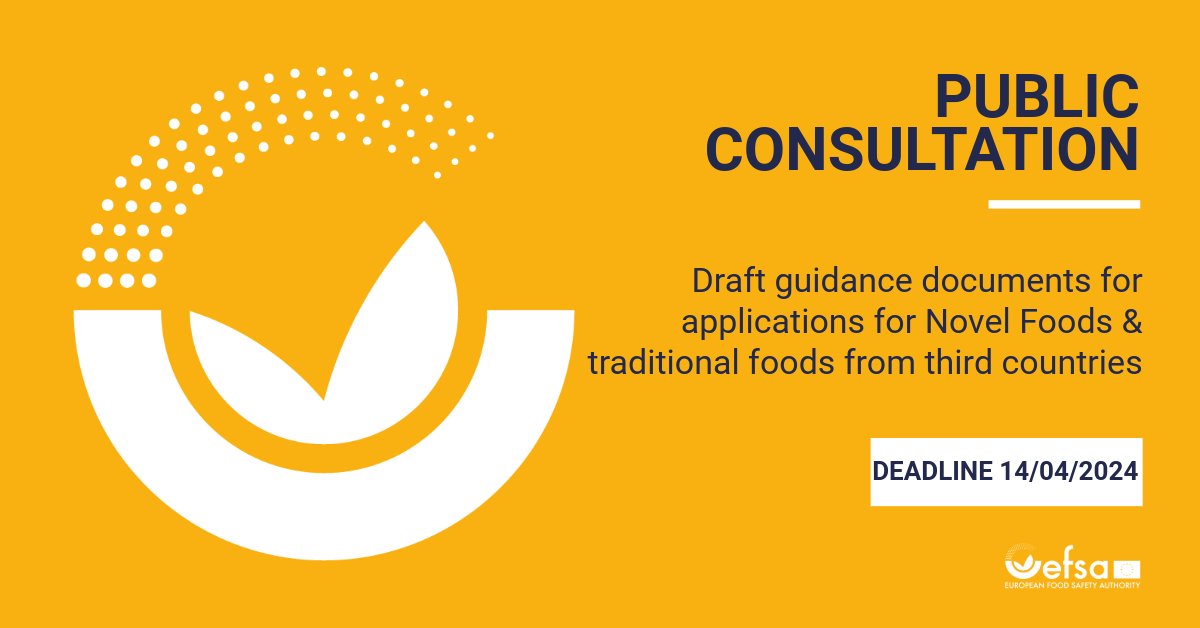 📣 Calling all scientific experts, partners &amp; stakeholders!

#EUHaveYourSay to help us shape the future of food innovation as we update our 2⃣ guidance documents for applications for #NovelFoods &amp; traditional foods from third countries. ⤵️

europa.eu/!rfK9Cc

⏰ 14/4/24