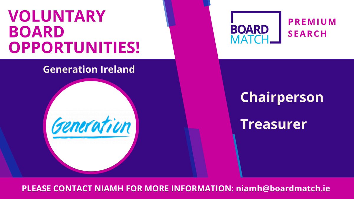 #PremiumSearch @generation_ie are currently seeking dynamic individuals to join their board: Chairperson - lnkd.in/exdZQn3n Treasurer - lnkd.in/euRMPHY4 As a board member you will play a pivotal role in shaping the future of employment in Ireland. Apply today!