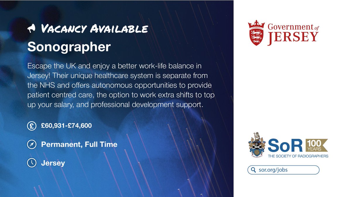 New job opportunity for a talented sonographer seeking a change!

Explore a unique healthcare system in Jersey, separate from the NHS. The Government of Jersey are also offering a generous relocation package. To learn more visit 👉 sor.org/jobs